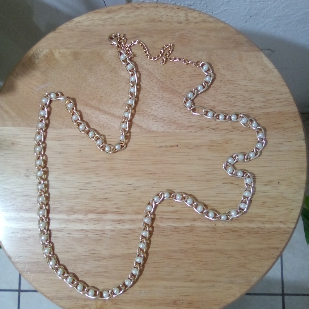 Pearl on gold color chain women belt